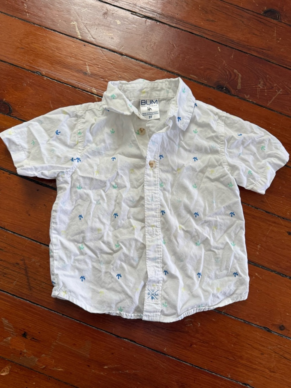 Equipment White Short-Sleeve Button-Up Shirt with Blue & Mint Palm Prints